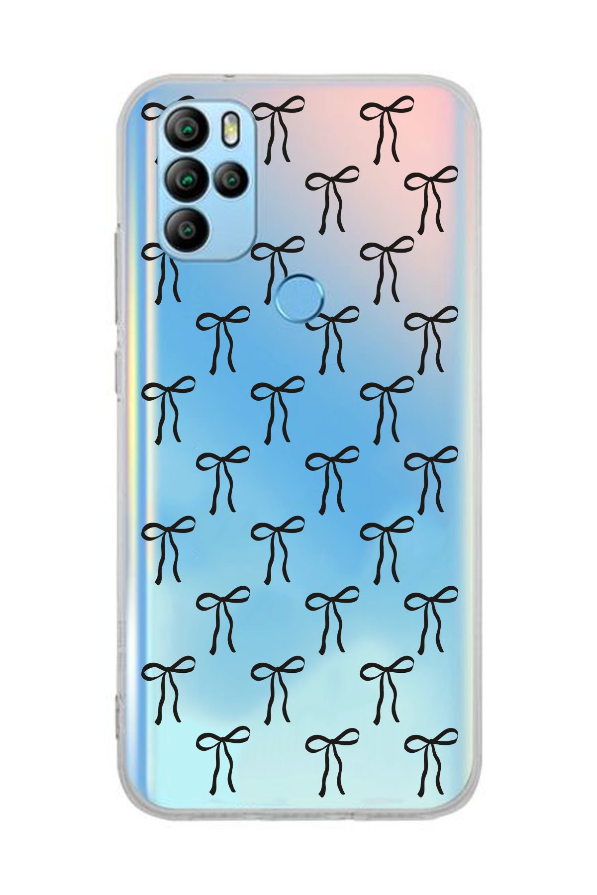 moonset General Mobile GM 21 Pro Uyumlu Siyah Fiyonk Tasarımlı Baskılı Şeffaf Telefon Kılıfı
