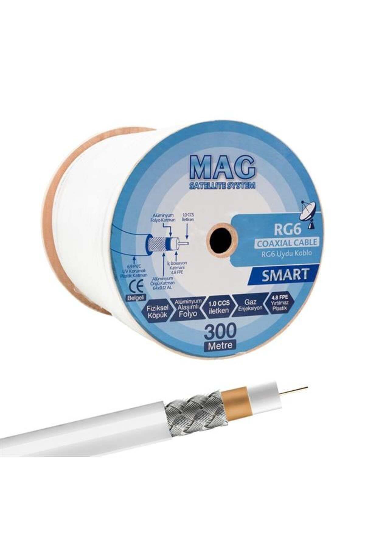 YİĞİTAUTOCLASS Mag Smart RG6-U4 Anten Kablosu 64 Tel 300 Metre