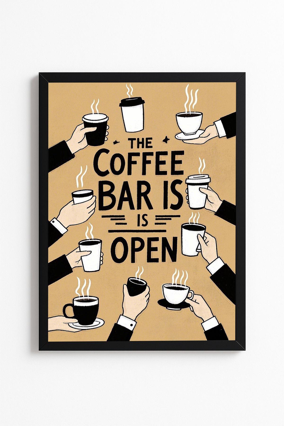 Patte BAR IS OPEN - Kahve Temalı Poster - Çerçevesiz Duvar Poster Yüksek Kaliteli Tablo
