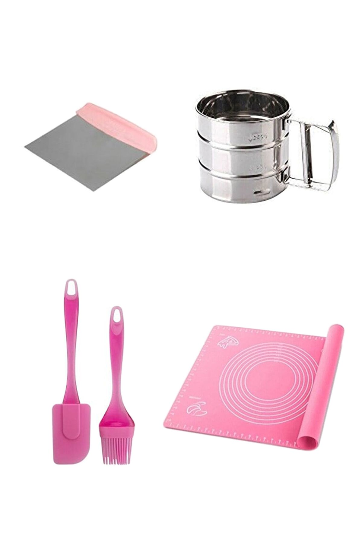 Sunumca 5 Parça Sunum Hazırlama Silikon Hamur Açma Matı.,Un Eleği , Spatula, Fırça,Mutfak Hazırlık Seti