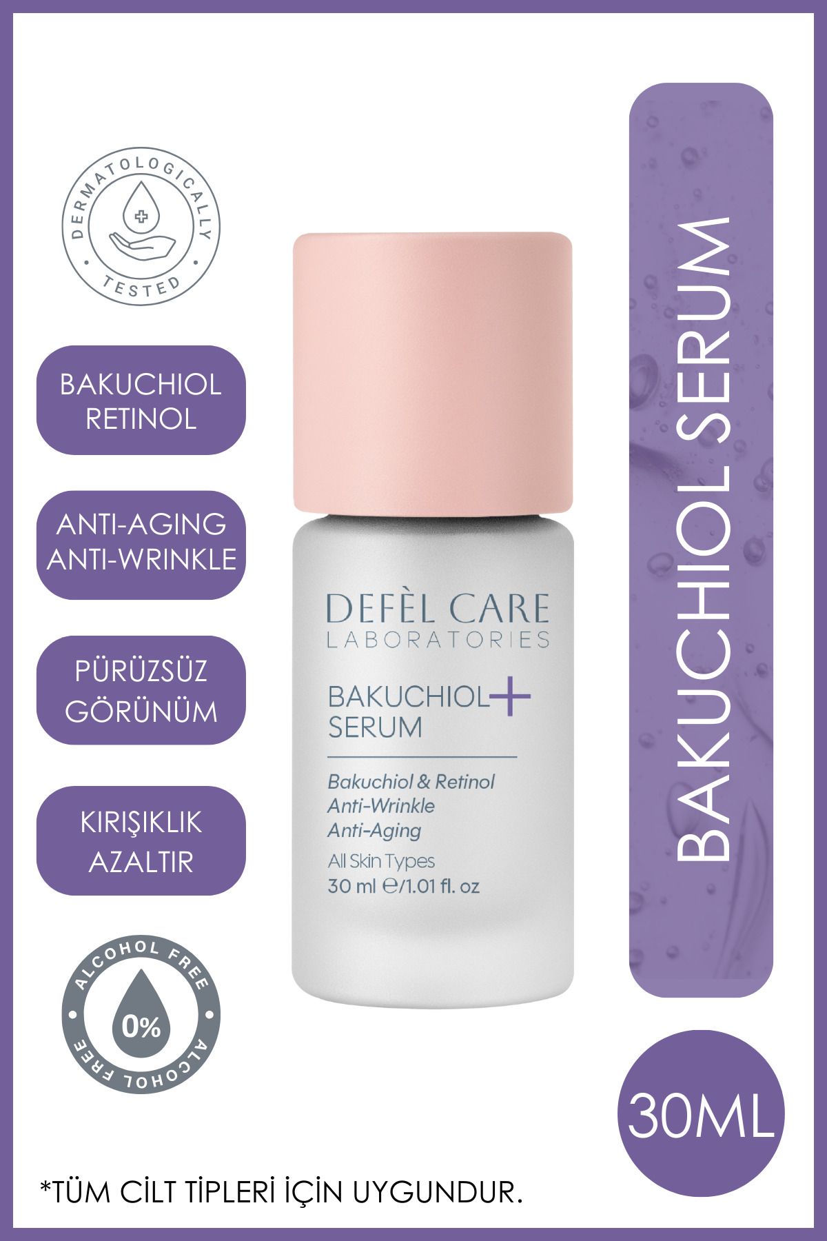 Defel Care Bakuchiol Serum Doğal Retinol Etkili Kırışıklık ve İnce Çizgi Karşıtı Serum (30 ml)