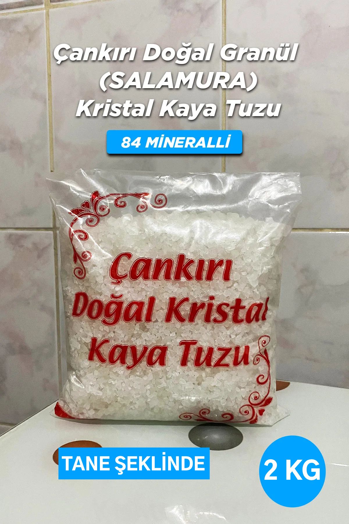 SETA Shop Çankırı Doğal Granül Salamuralık Kristal Kaya Tuzu Tane Şeklinde (2 KG) Mavi Etiket