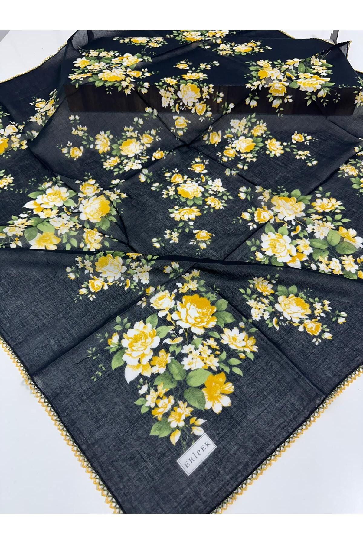 Eripek Oyalı Pamuk Tülbent- 05097 95 X 95 Siyah - Sarı 15