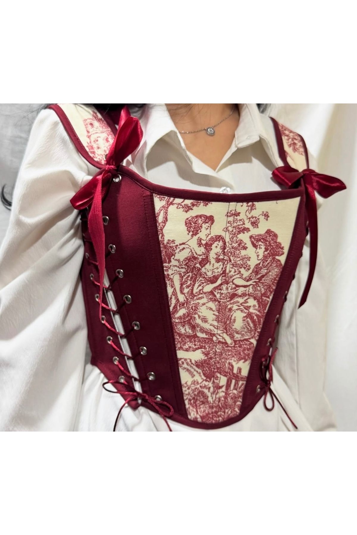 SARA Clothessy Tasarım Vintage Bordo Korse kuşgözü detaylı