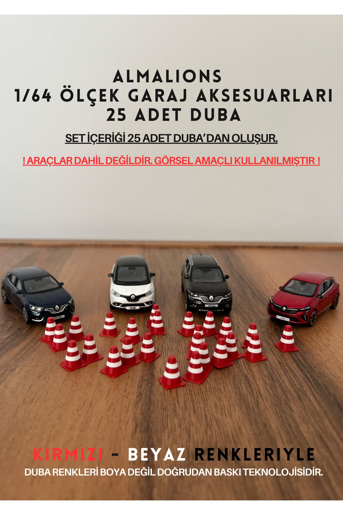 almalions 1/64 Ölçek Diaroma Trafik Garaj Aksesuarları Dubalar Kırmızı & Beyaz