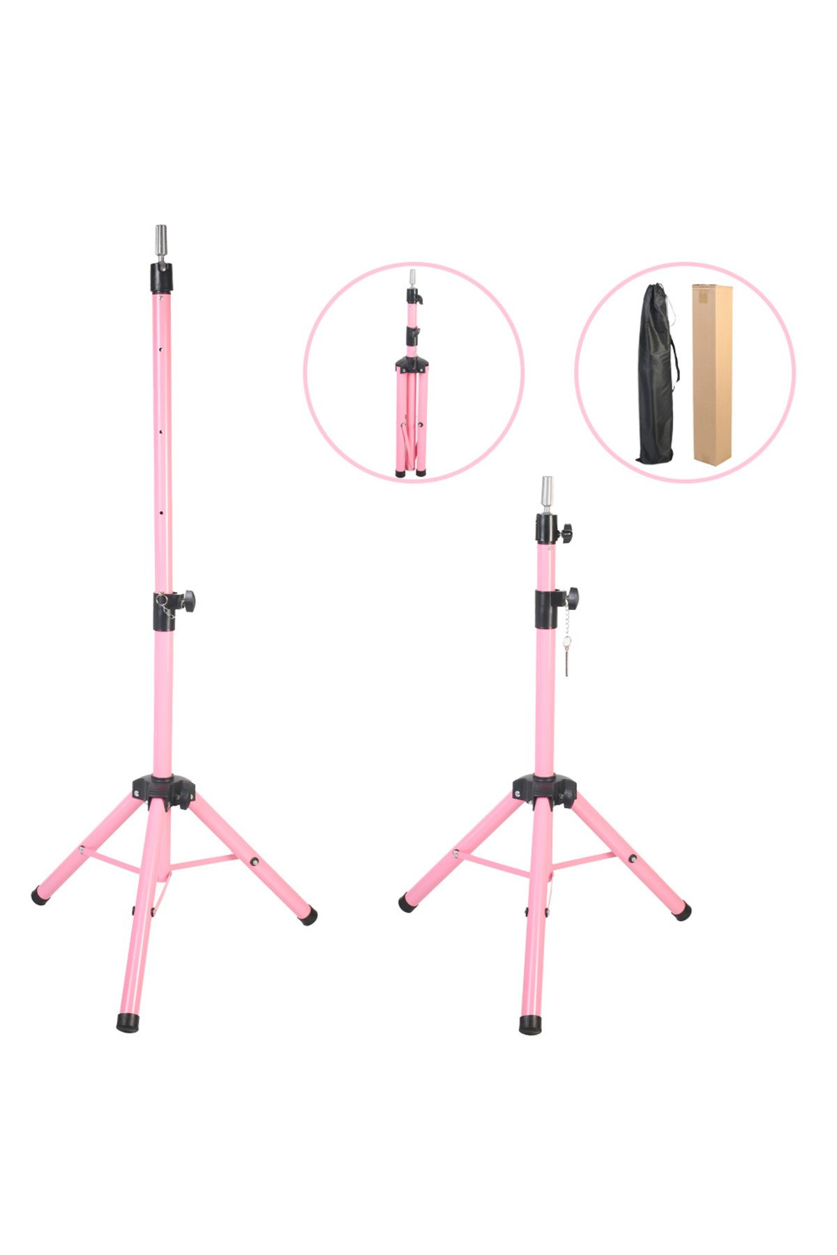 FantaziAtölyesi Kuaför Eğitim Mankeni İçin Metal Tripod - Pembe + Taşıma Çantası