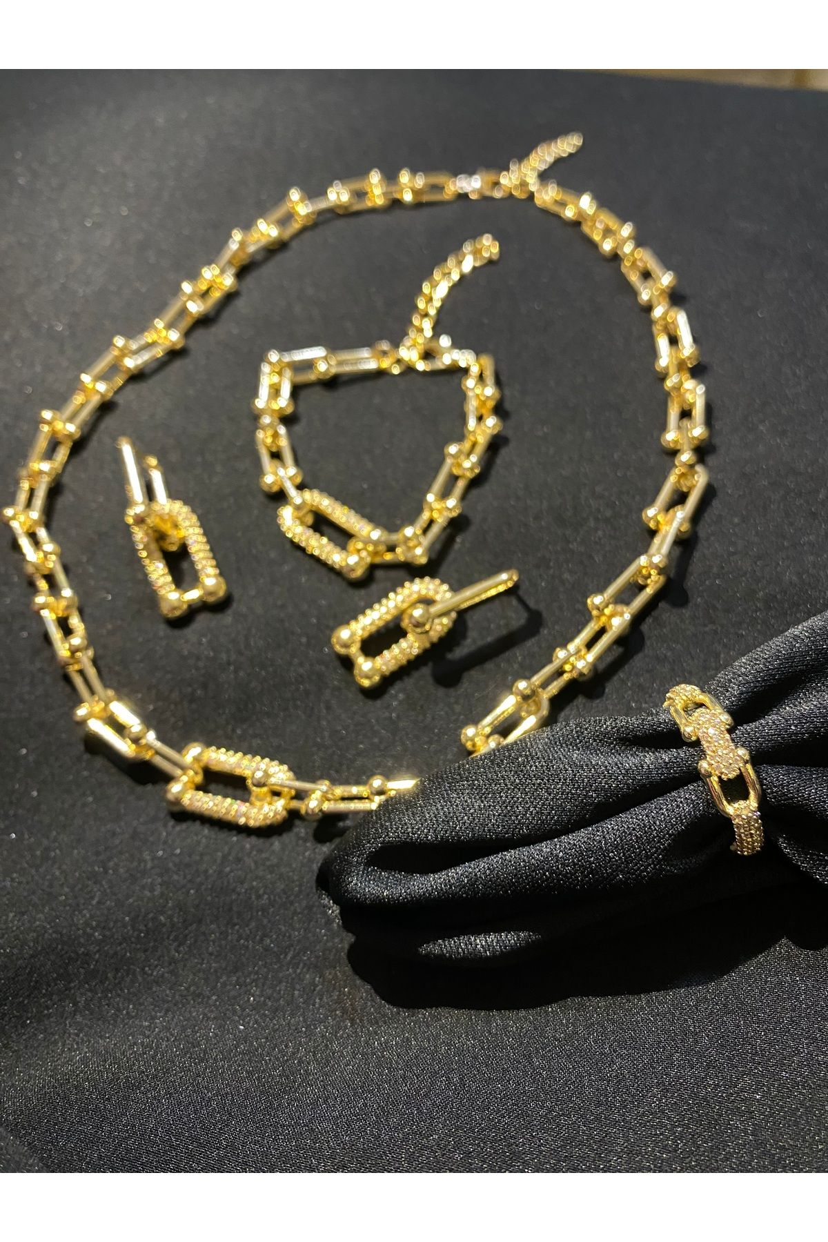 Passionis Jewelry TİFFANY MODEL GOLD YÜZÜK KOLYE KÜPE BİLEKLİK TAKIM