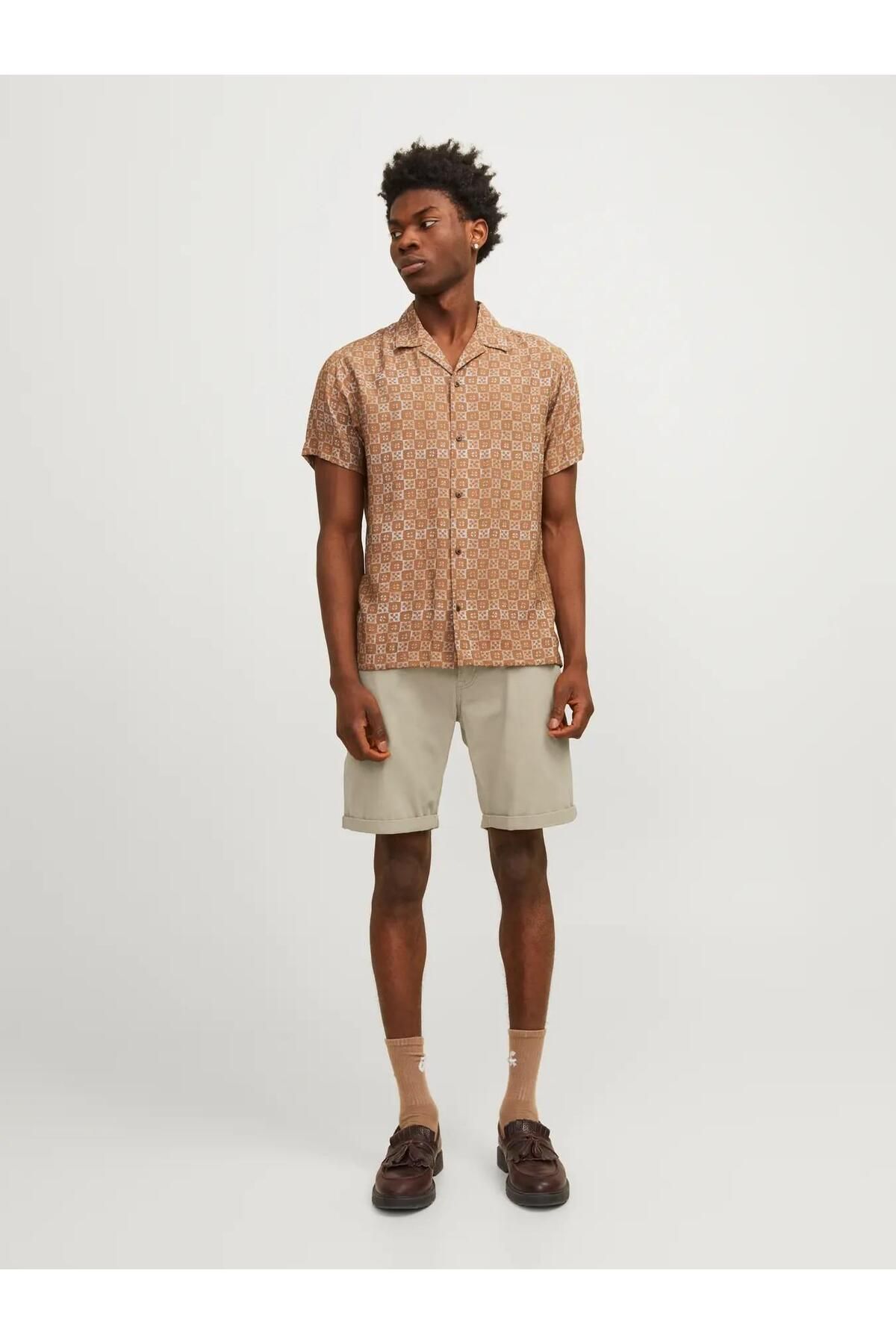 Jack & Jones 12165892 Likralı Erkek Bermuda Short Taş