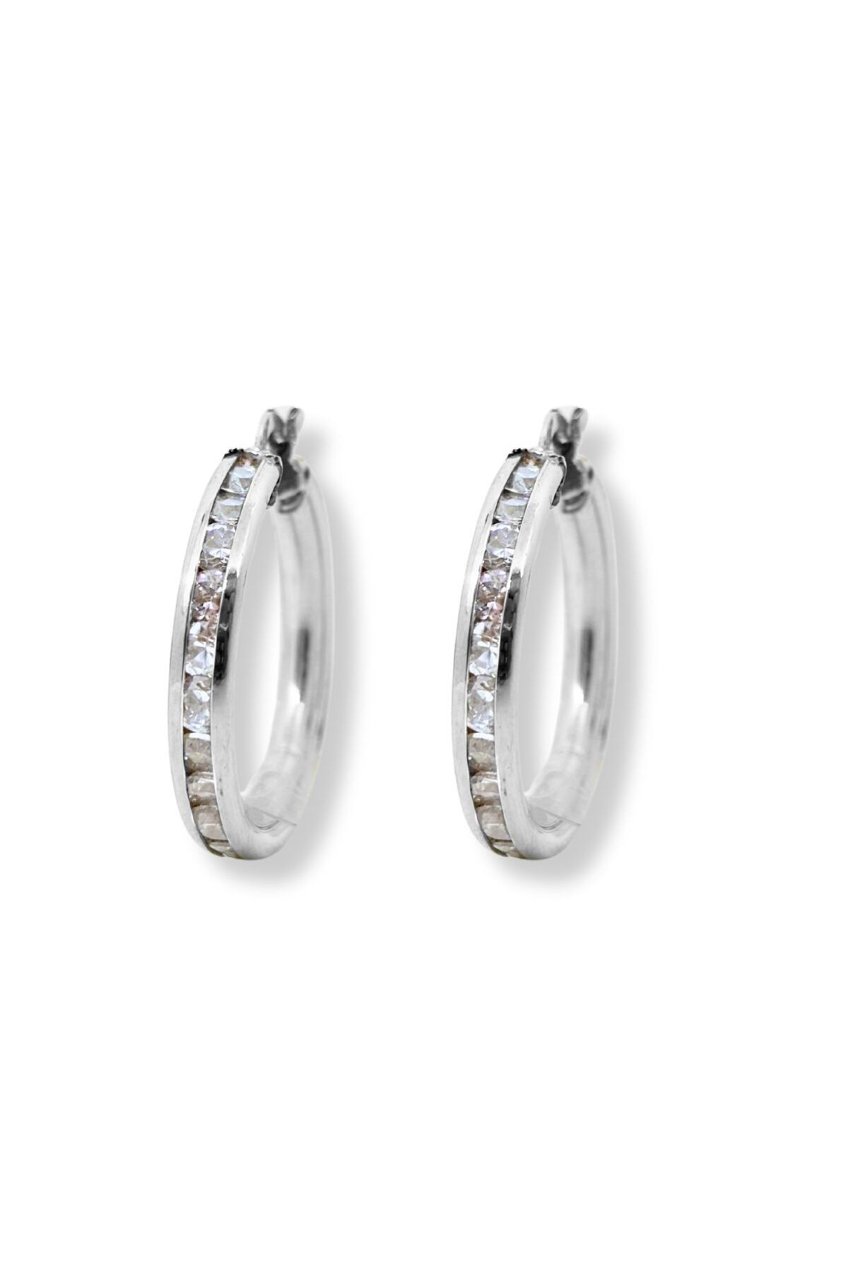 oya silver Sıra Taşlı Kadın Gümüş Halka Küpe 2.5x2.5CM