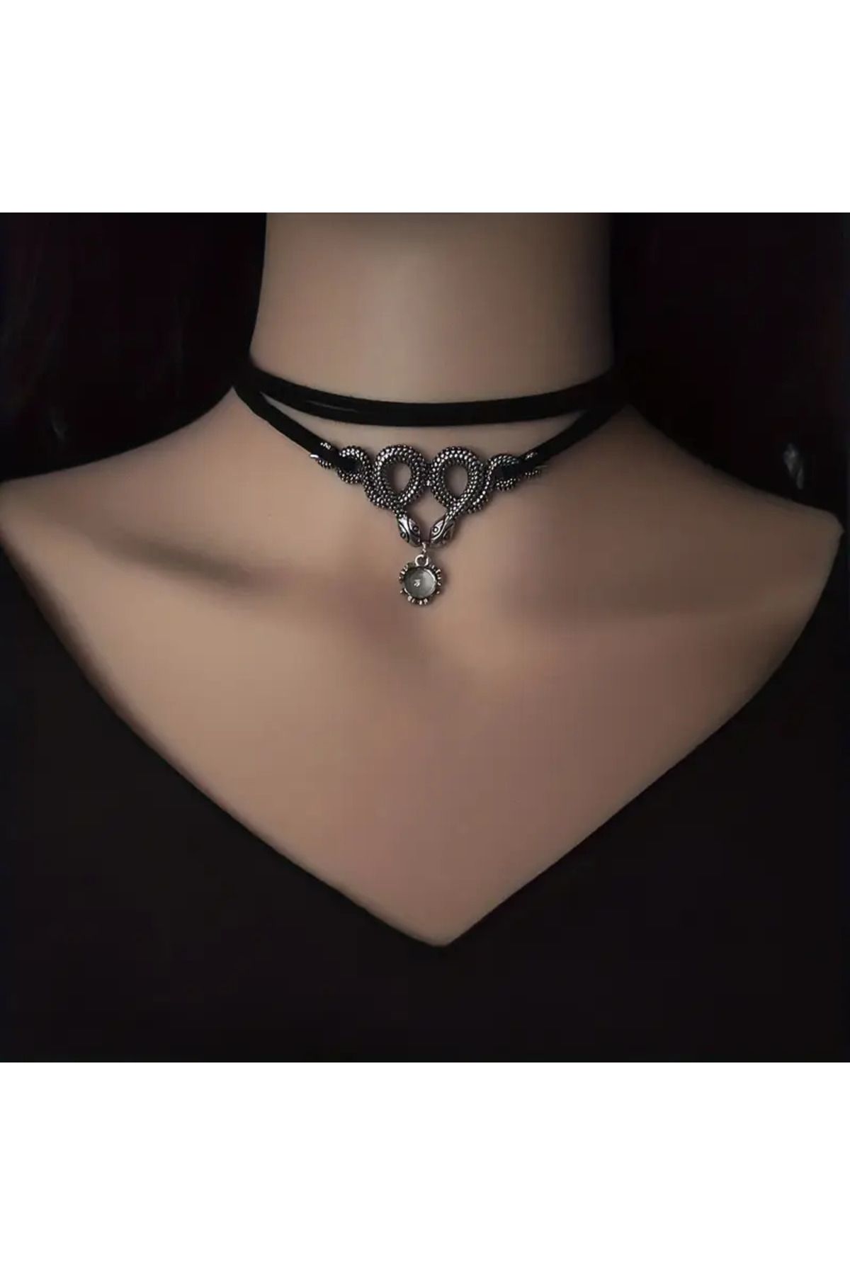 MİLALAZO WeStrong Vintage Çift Yılan Kolye Cam Boncuklu Kolye Gotik Punk