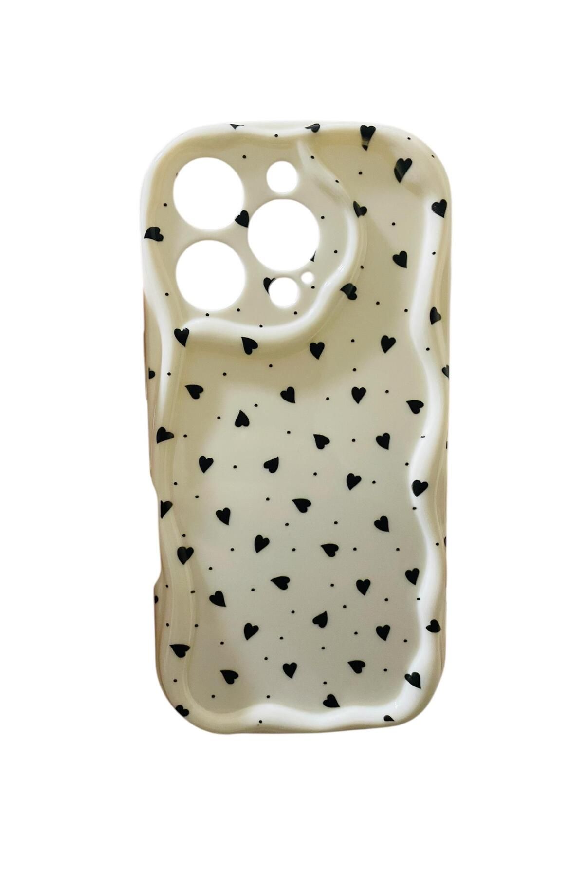TG CASE STORE İPhone 16 Pro Siyah Kalp Desenli Silikonlu Telefon Kılıfı
