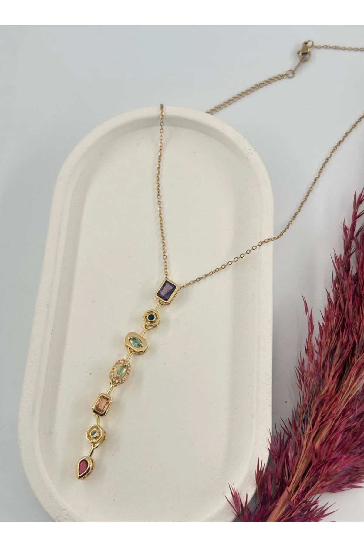 atom butik Çelik aura Y kolye