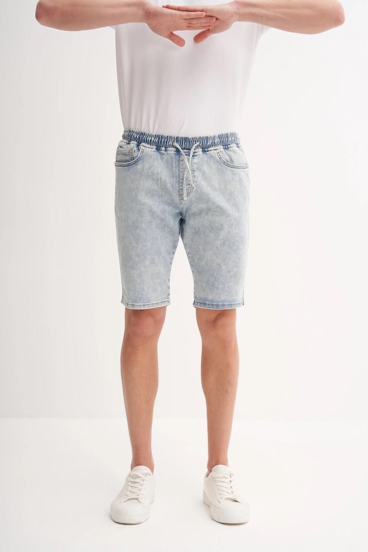 Cazador CAZ6714 Beli Lastikli Erkek Bermuda Kot Short Buz Mavi