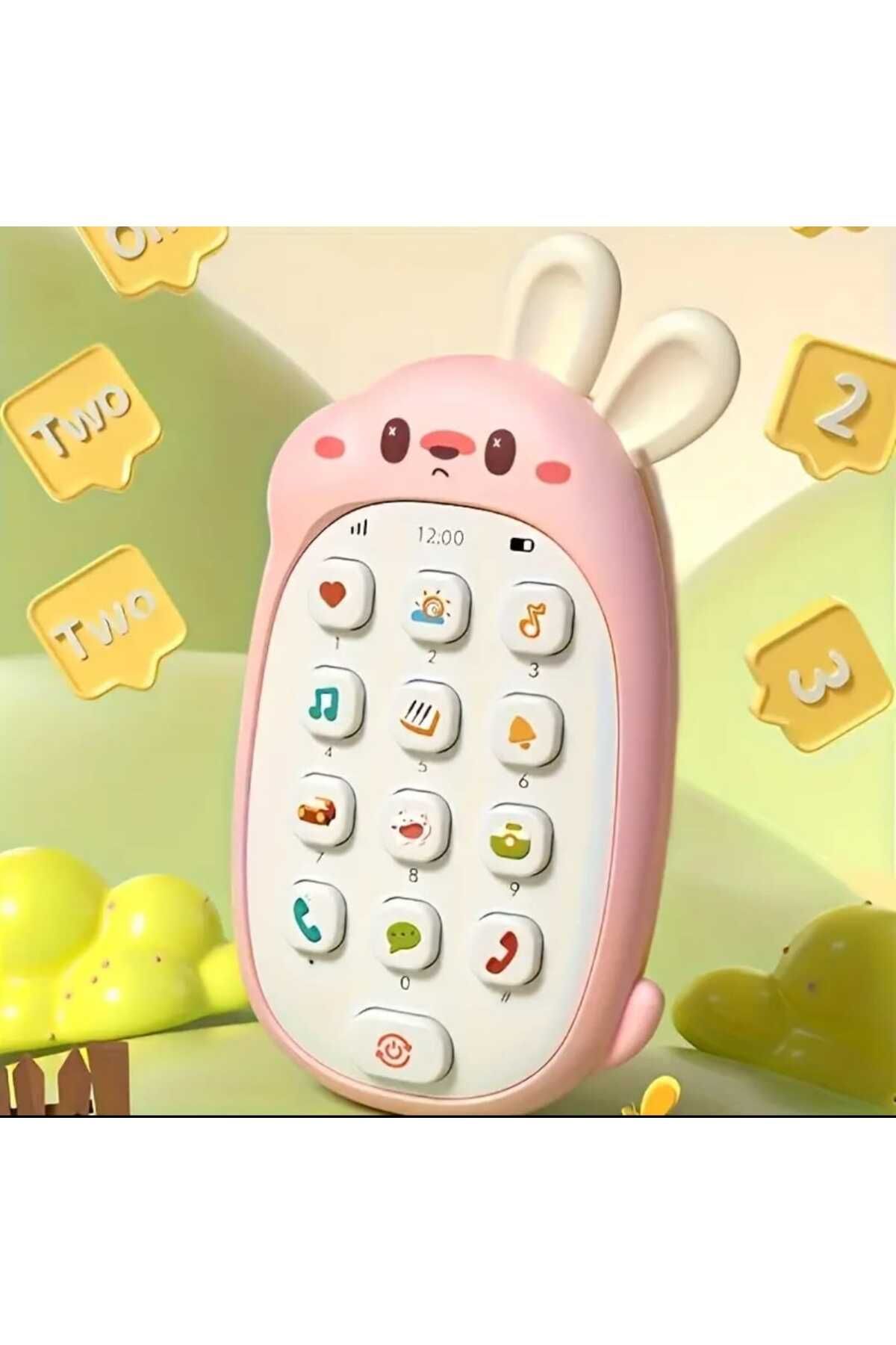 Shenzhen technology 0-3 Yaş Pembe Bebek Telefonu, Oyuncak Müzik Sesli Pembe Telefon Uyku Müzikli Diş Kaşıyıcılı