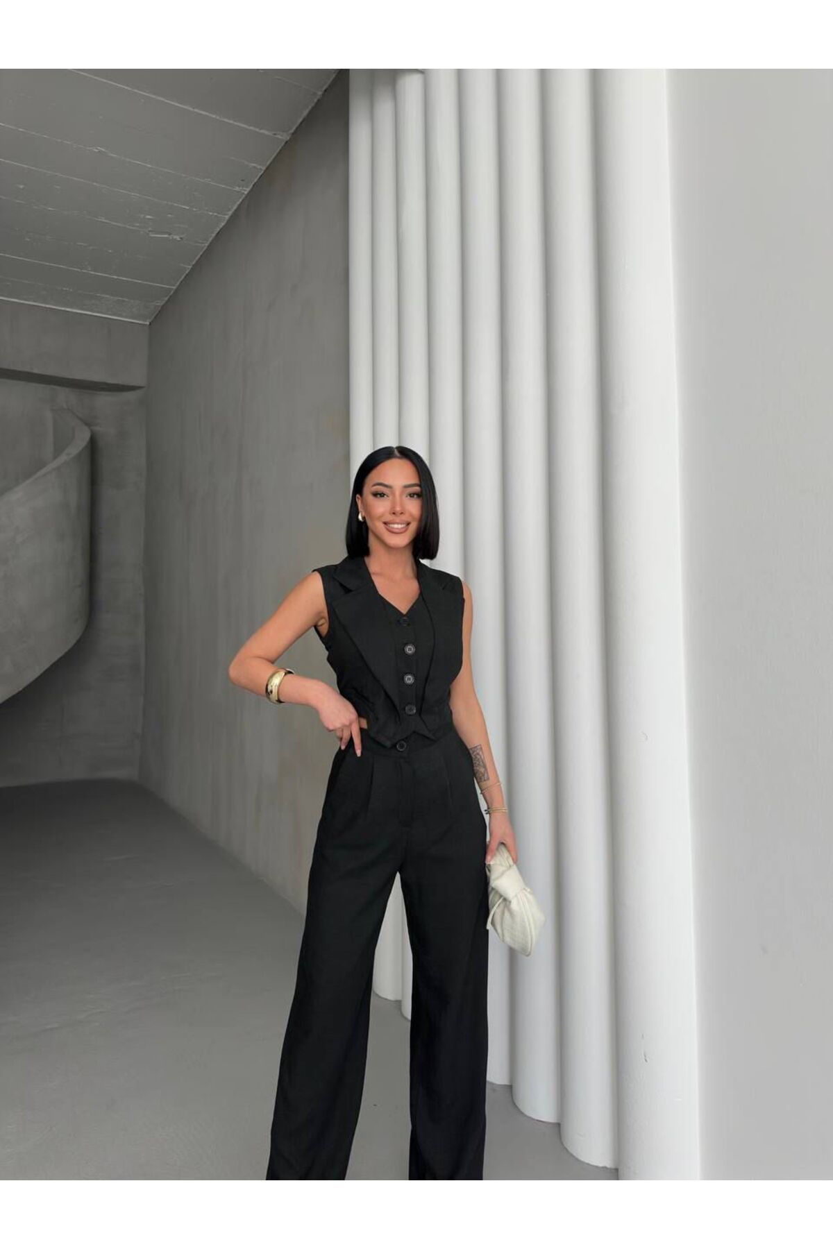Nisa Luxury Boutique Kadın Önden Düğmeli Yelekli Takım