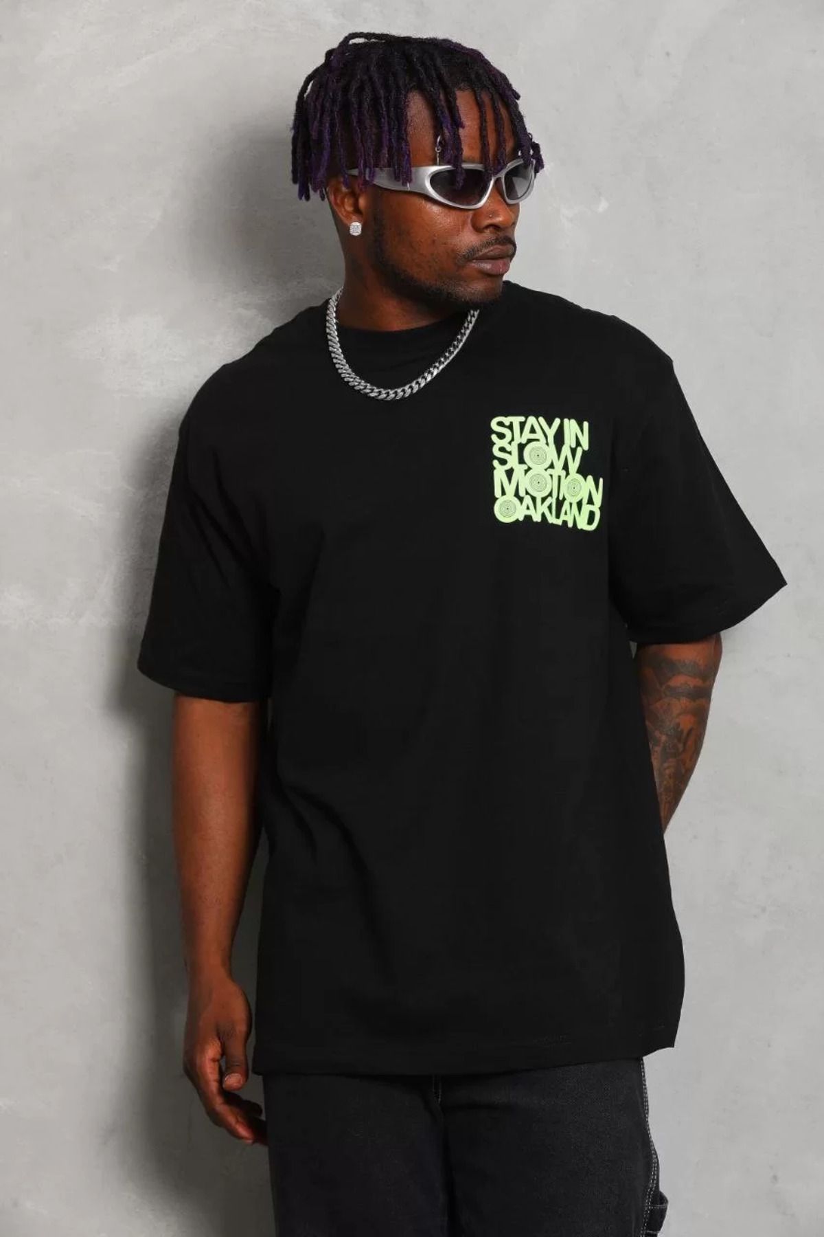 FantaziAtölyesi Unisex Oversize Baskılı Bisiklet Yaka T-Shirt - Siyah