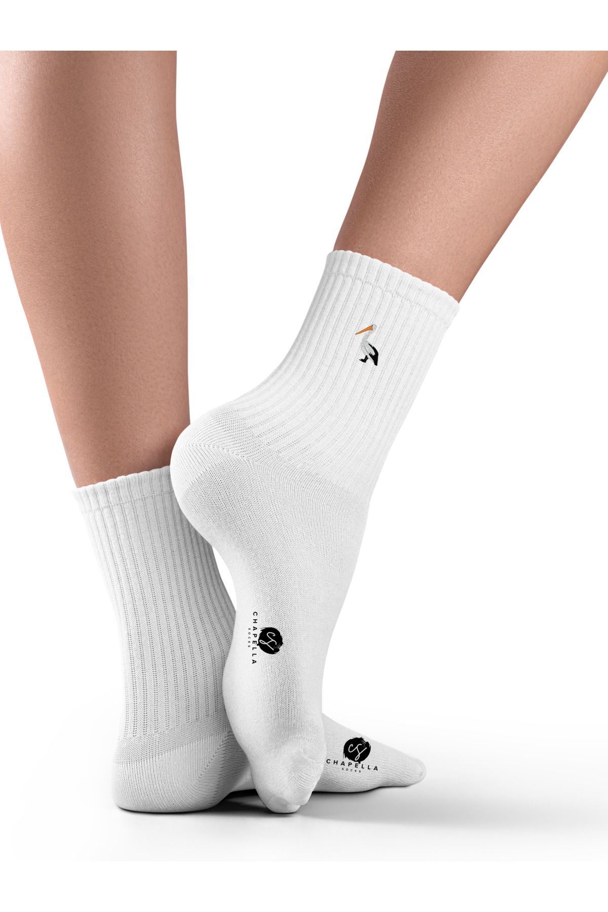 ChapellaSocks Pelikan Nakışlı Unisex Uzun Tenis Çorap- %100 Pamuk ve Rahat!