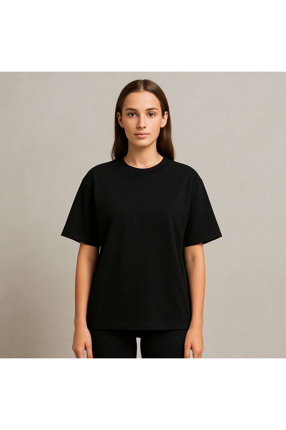 midfit Oversize Bisiklet Yaka Kısa Kollu Unisex Siyah T-Shirt