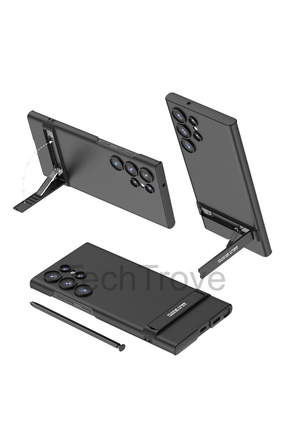 TechTrove Galaxy S23 Ultra Kılıf Kamera Korumalı Dikey Standlı Ays Kapak
