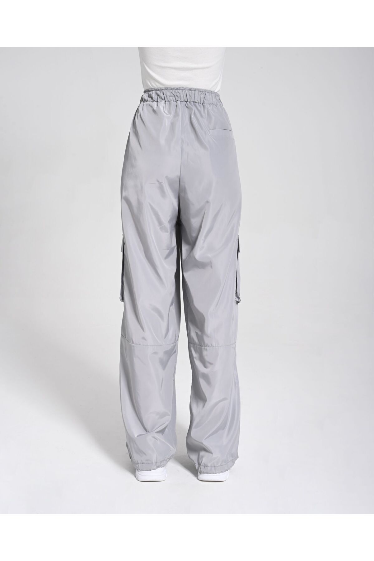 Monolou-Cargo Pants with Elastic Waist and Elastic Side Pockets Gray 6