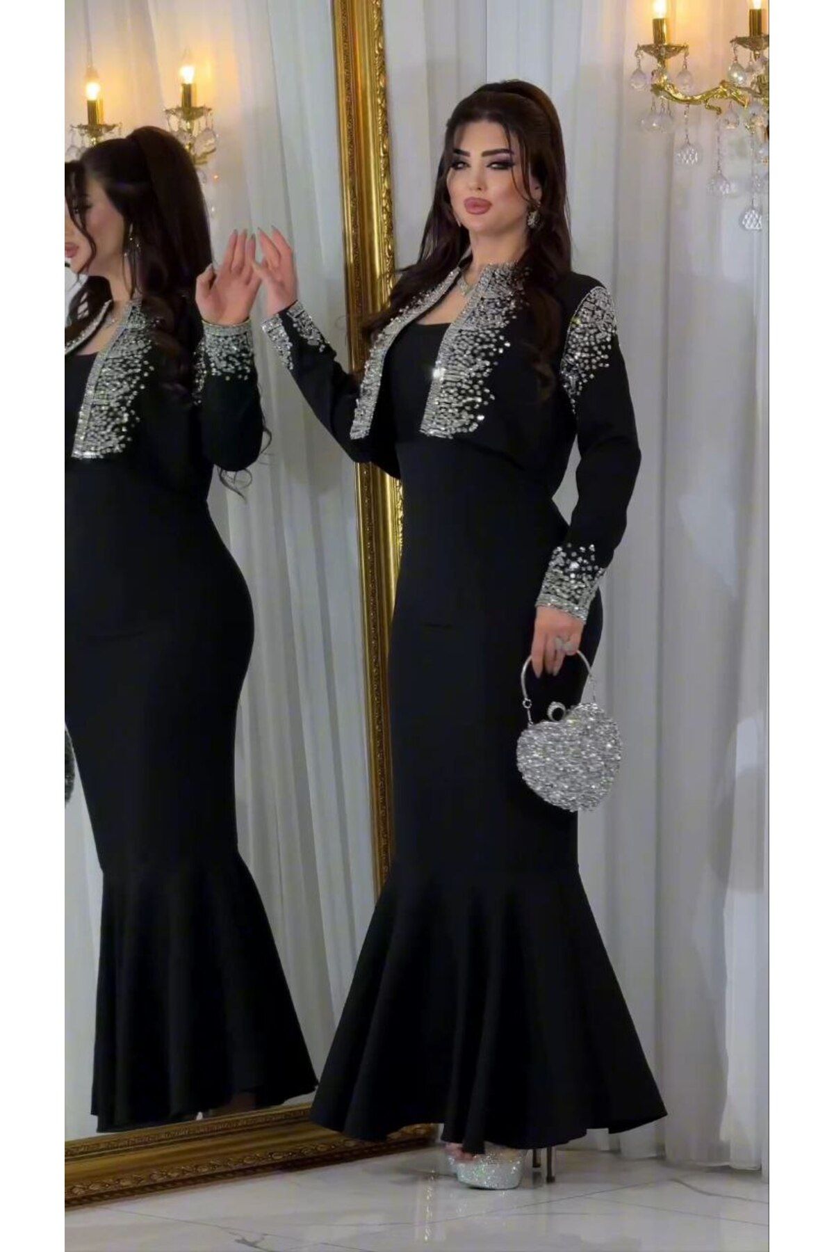 ZENABİYEM Zena Fashion Taş Baskı Detaylı Ceketli Kalem Abiye Elbise