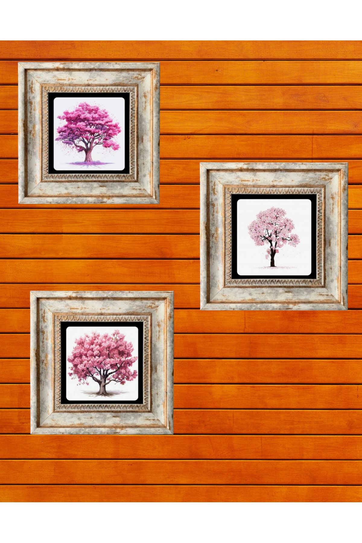 STONEVİVEART Renkli Ağaçlar Duvar Tablosu 20x20Cm Doğal Taş Duvar Dekoru 3 Adet