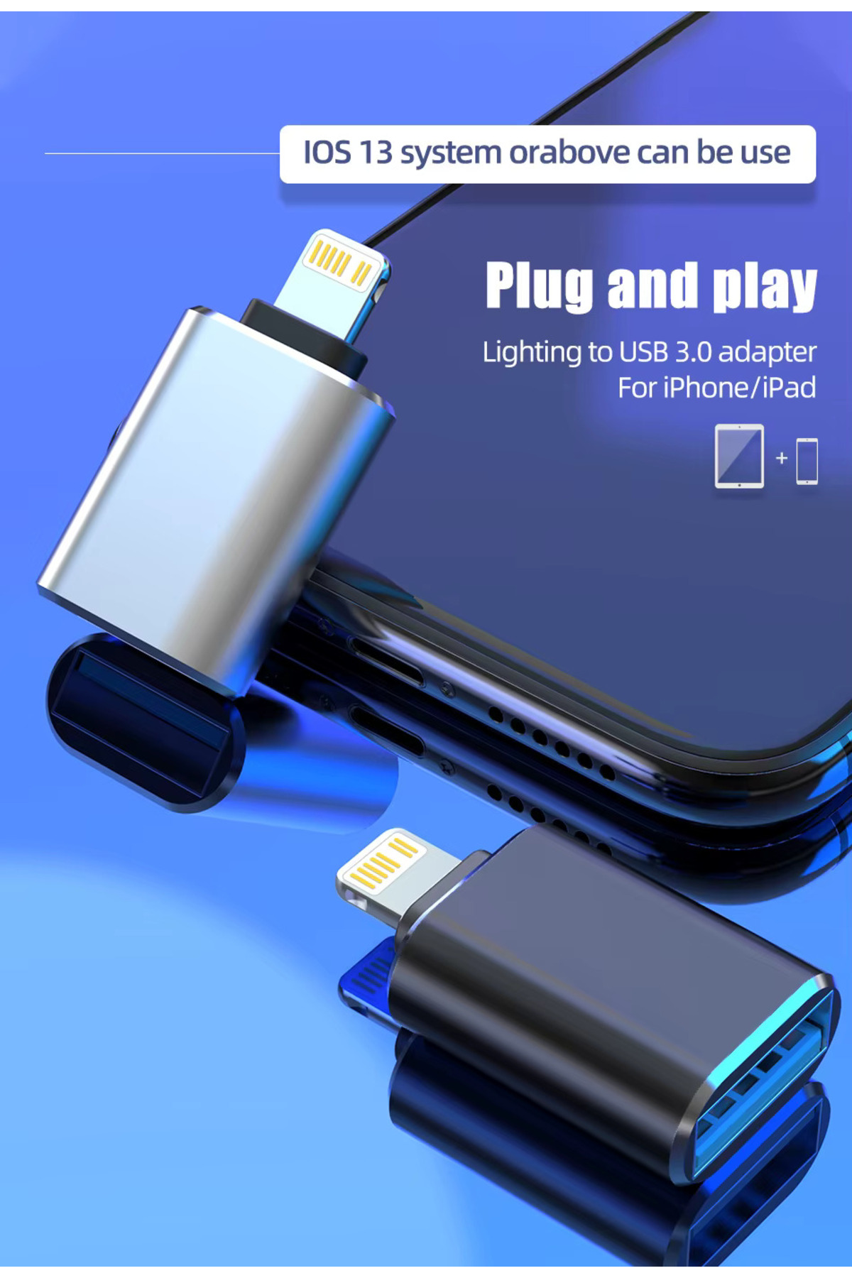 Iphone Ipad Uyumlu Lightning To Usb 3.0 (Yüksek Hızlı) Veri Aktarımı Otg Çevirici Dönüştürücü Aparat