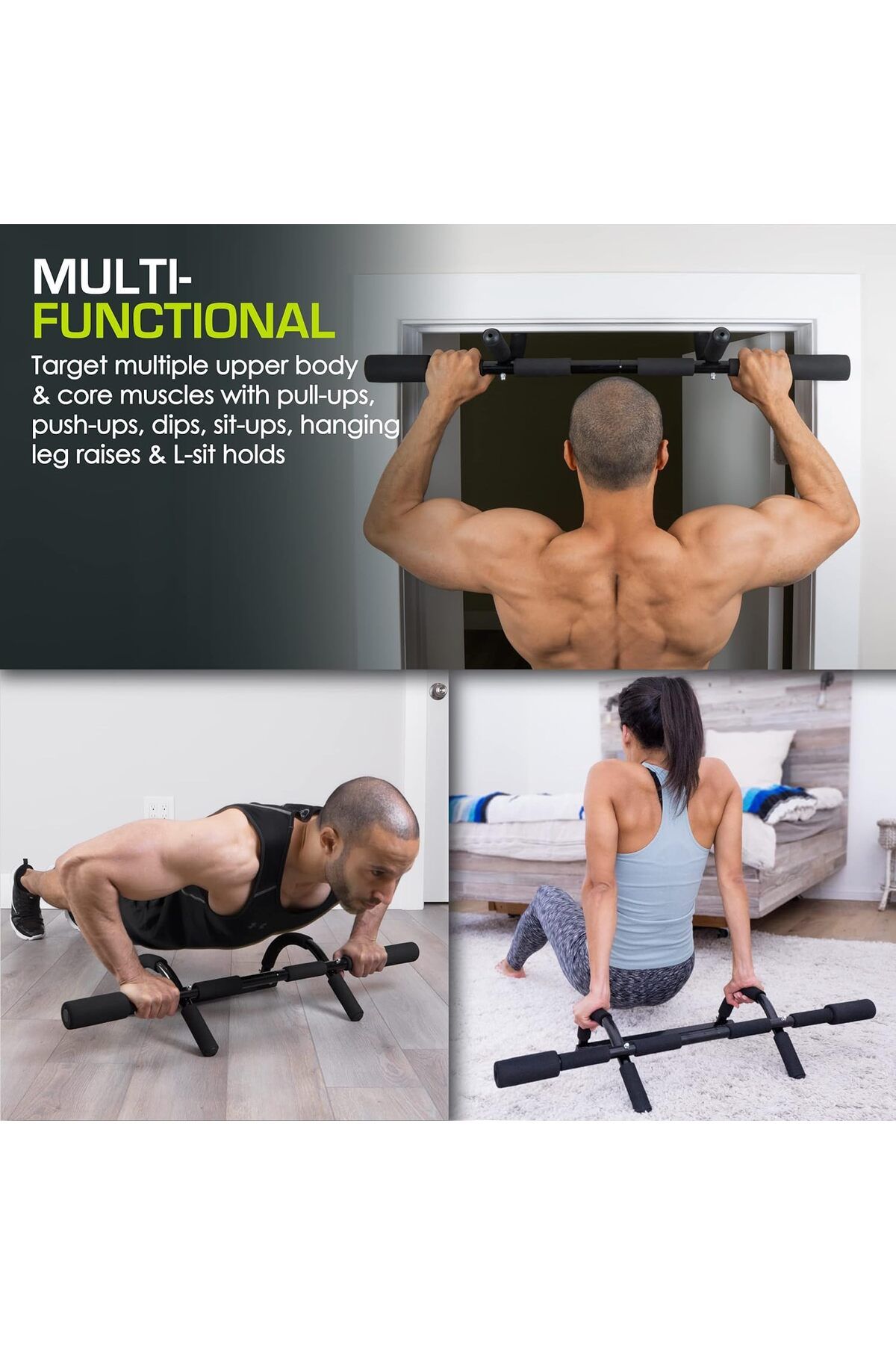 BUNCA-Iron Bar for fitness exercises, muscle building and pull-up exercises. Easy to install anywhere. 7
