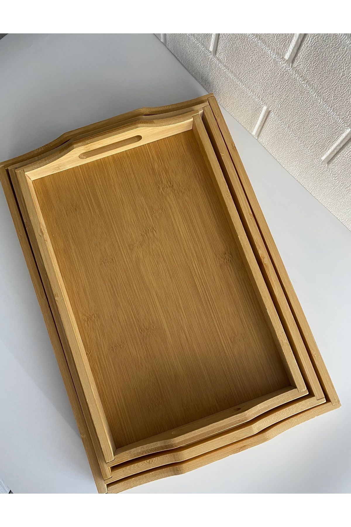 Home 3’lü Dikdörtgen Bambu Tepsi Sunum Tepsisi 25x35 cm/28x42 cm/31x44 cm