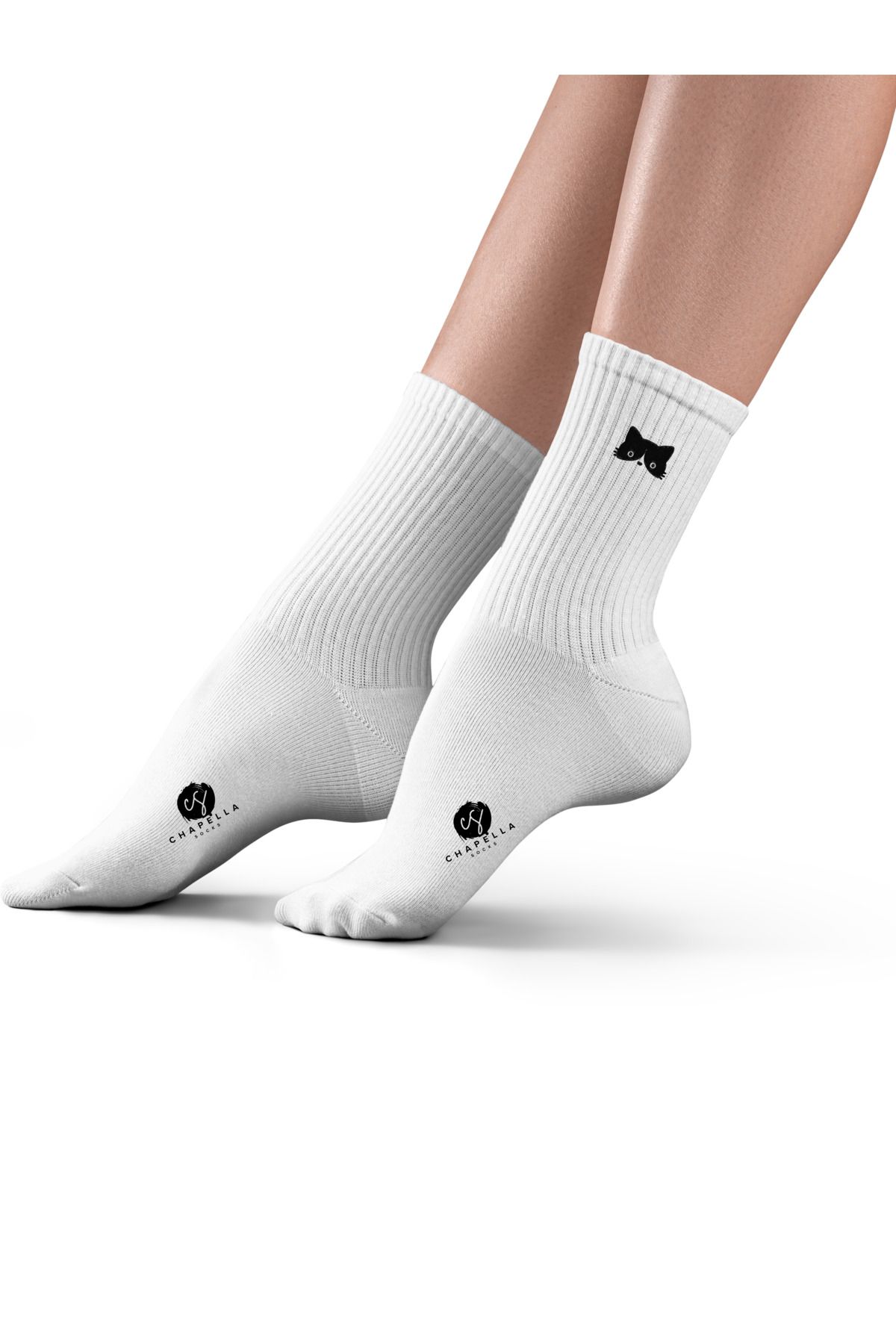 ChapellaSocks Kedi Nakışlı Unisex Uzun Tenis Çorap- %100 Pamuk ve Rahat!