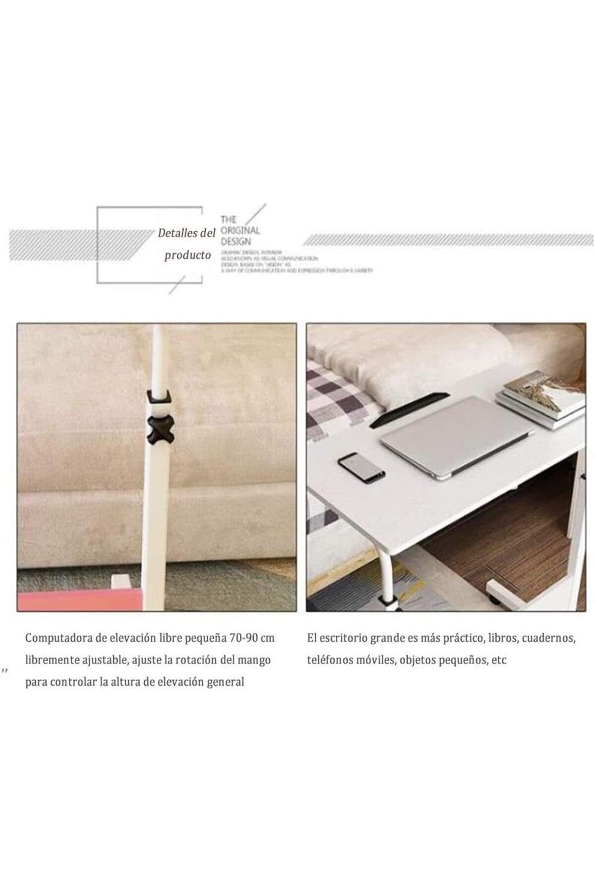 1st-Movable Laptop Table with Variable Height (40*80 cm) - White 4