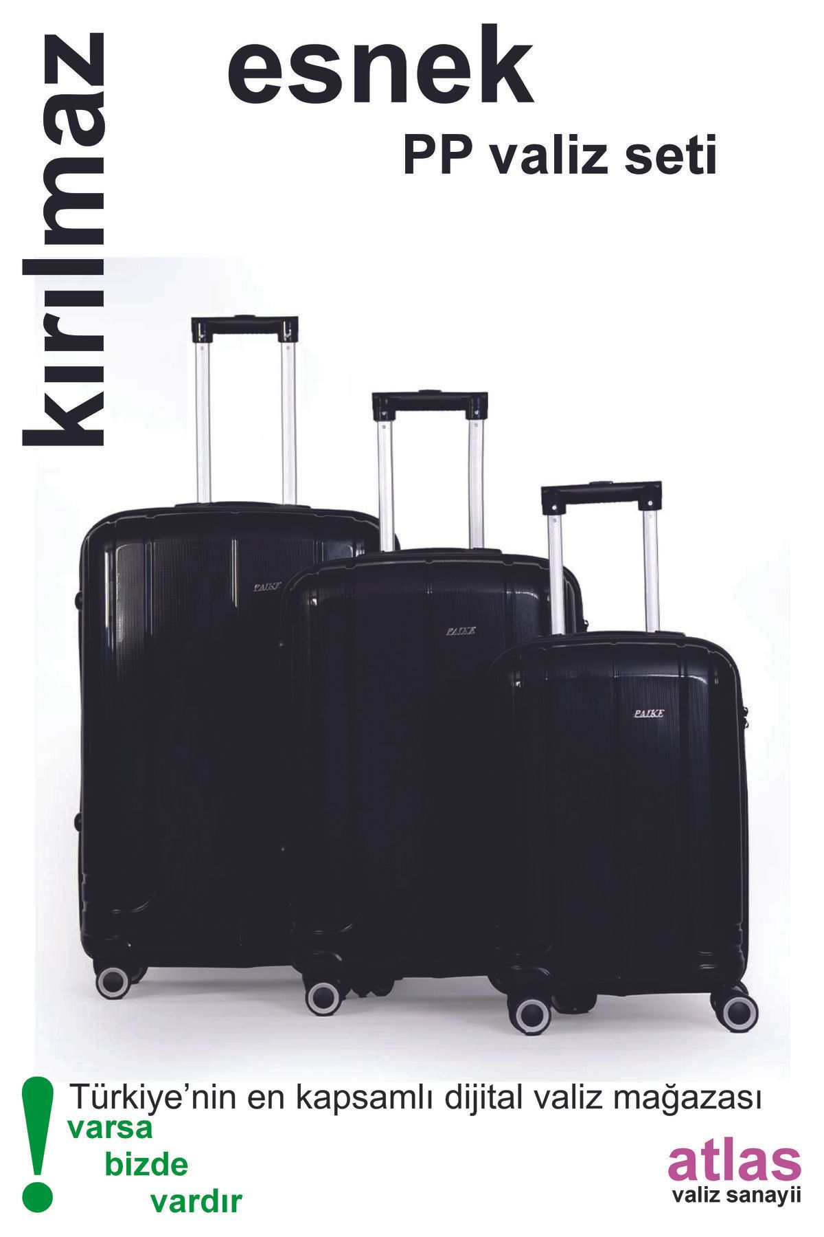 Captivex PAİKE--PP POLİKARBON--ESNEK SİLİKON--ÜSTÜN KALİTELİ--3 BOY VALİZ SETİ