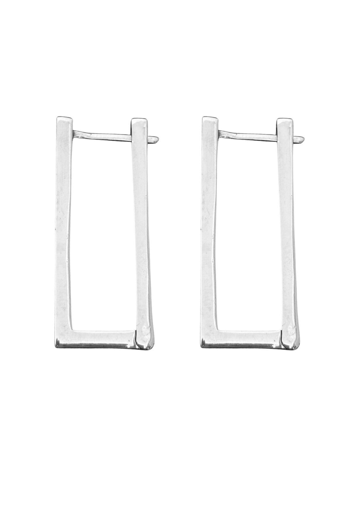 oya silver Dikdörtgen Kadın Gümüş Halka Küpe 1.5x4CM