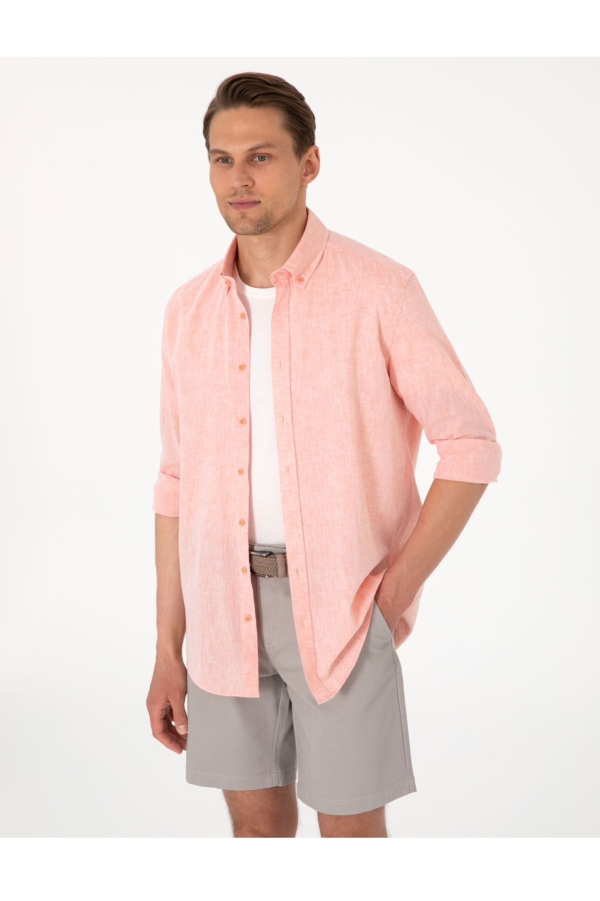 Pierre Cardin keten karışımlı regular fit erkek gömlek