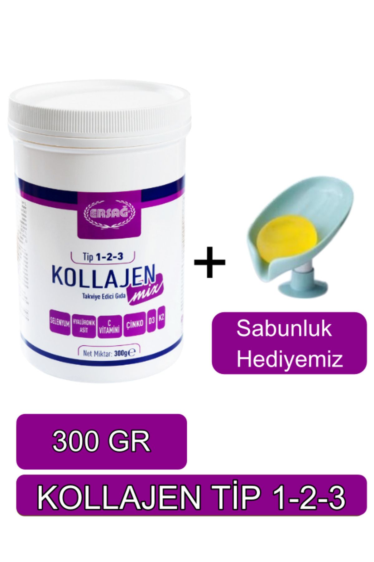 Ersağ Kollajen Mix (TİP 1-2-3) 300 gr Orijinal Helal Organik - - Sabunluk Hediyemiz 2066-22