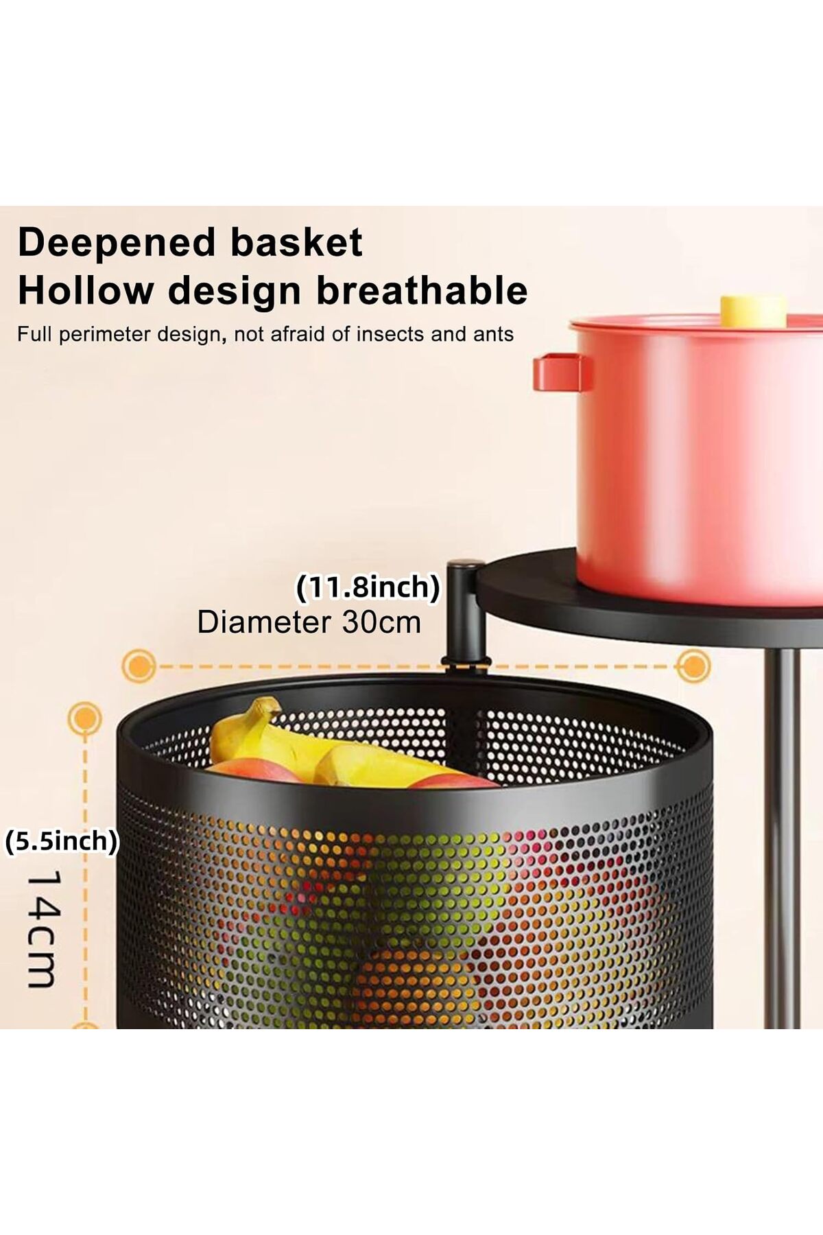 سلة تخزين بتصميم مستدير دوار مكون من 5 طبقات مع غطاء علوي تخزين للمطبخ قابل للنقل مع عجلات