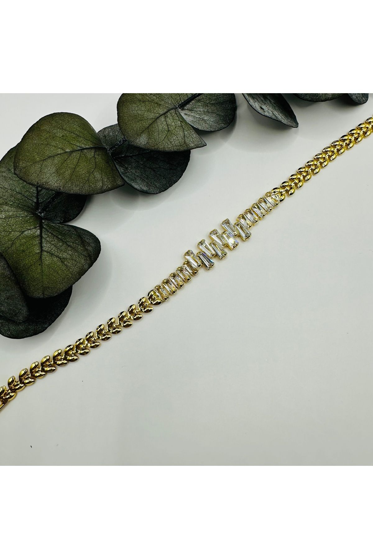 staınless steel 316L Çelik Gold Zirkon Taşlı Geometrik Su Yolu Bileklik