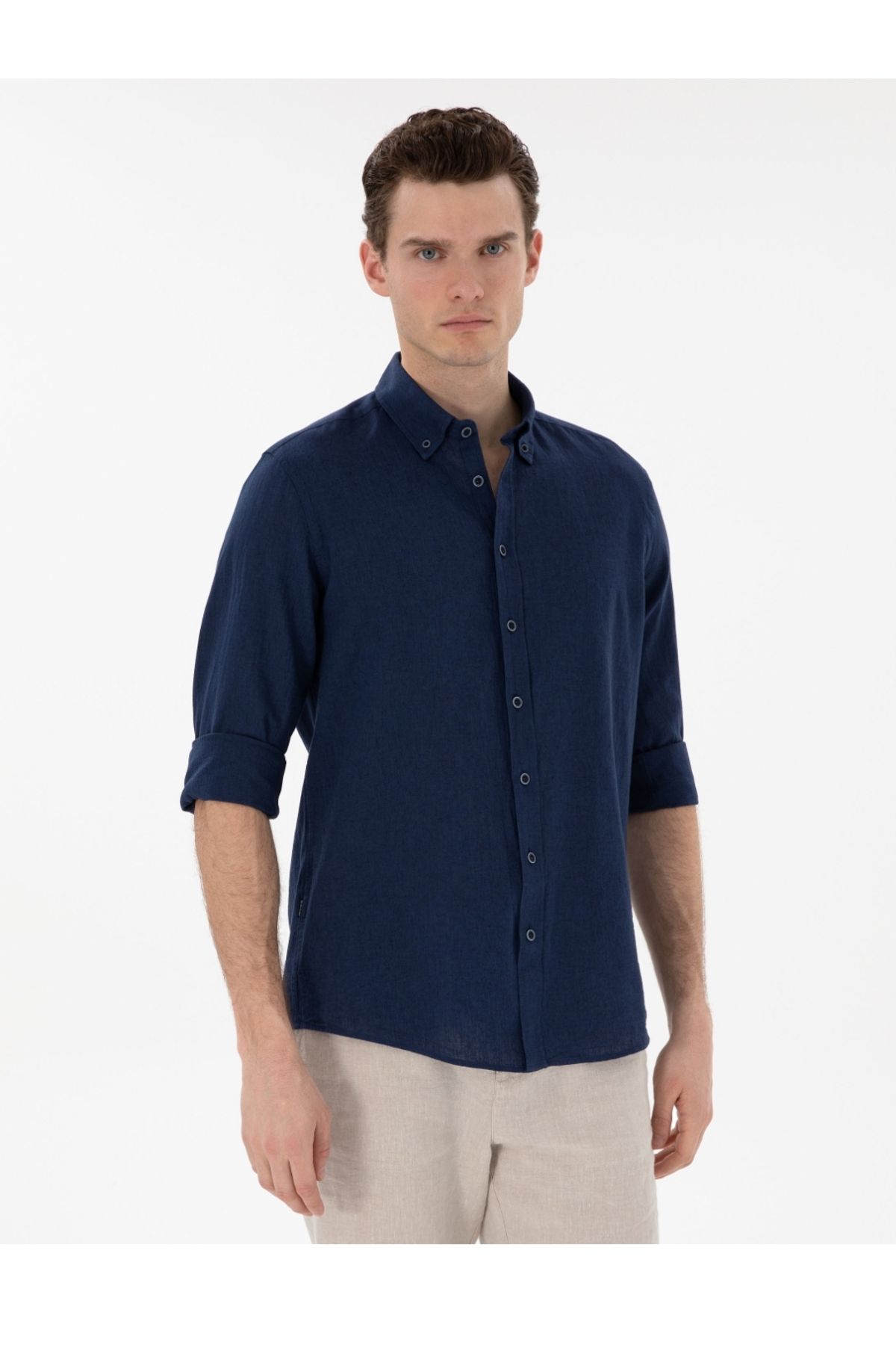 Pierre Cardin keten karışımlı regular fit erkek gömlek