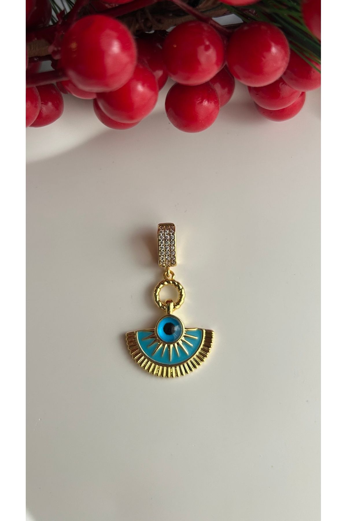 Mimosa Zirkon Taşlı Nazar Charm (Kolye ucu olarakta kullanılabilir)
