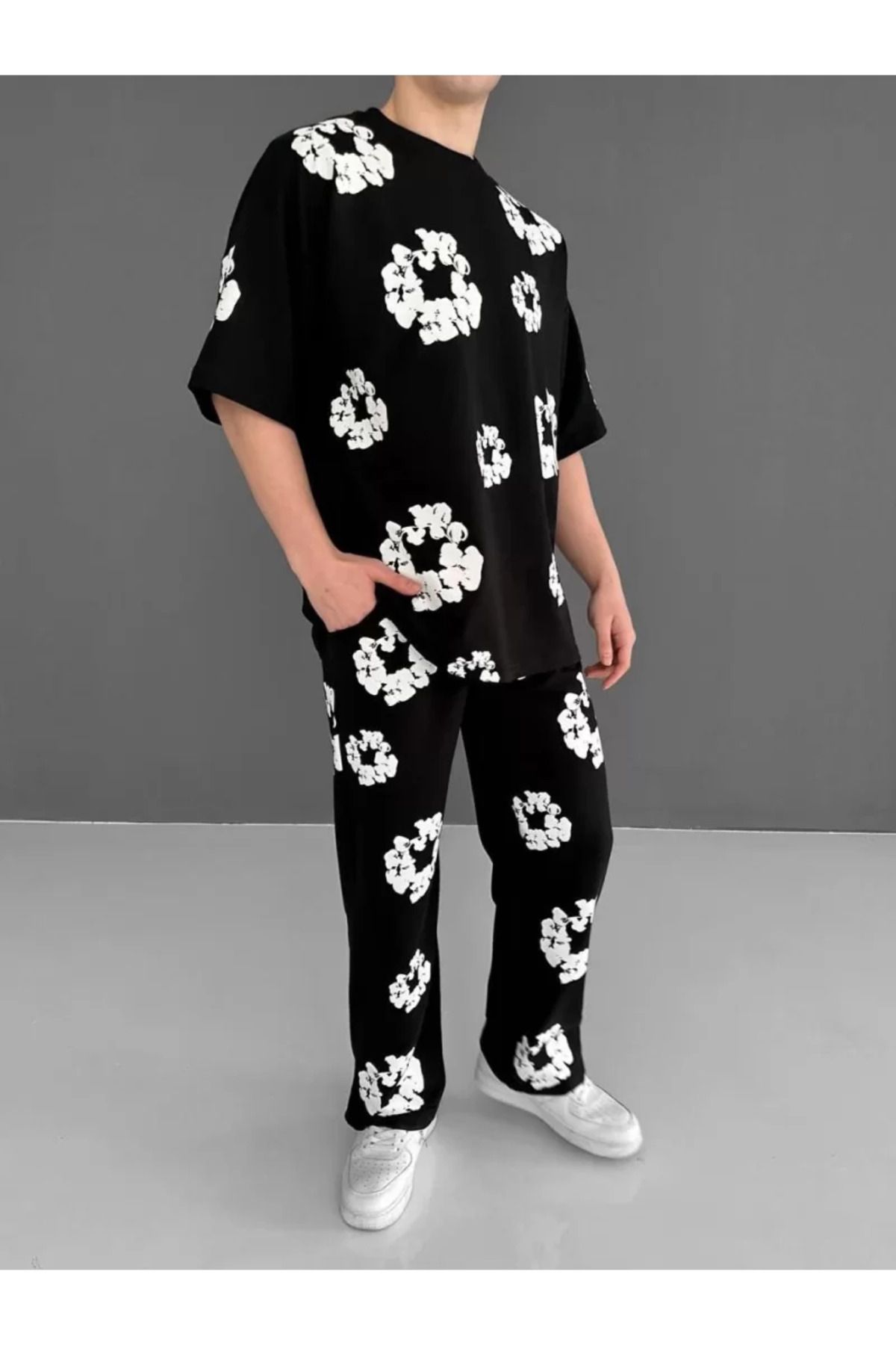 BBbutik Çiçek Baskılı İki İplik Oversize Eşofman Takımı