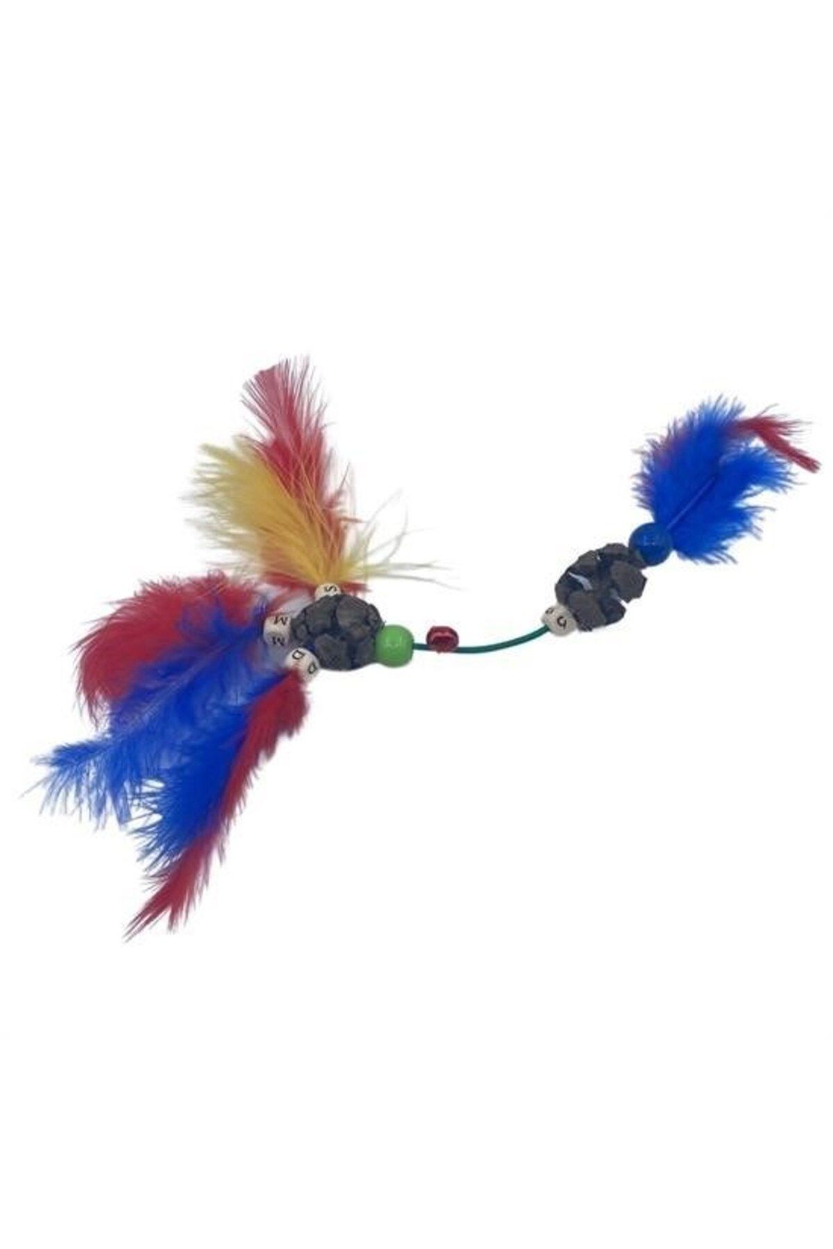 KfksStore Tüylü Tahta Boncuklu Zilli Kedi Oyuncağı Çok Renkli Kedi Oyuncak