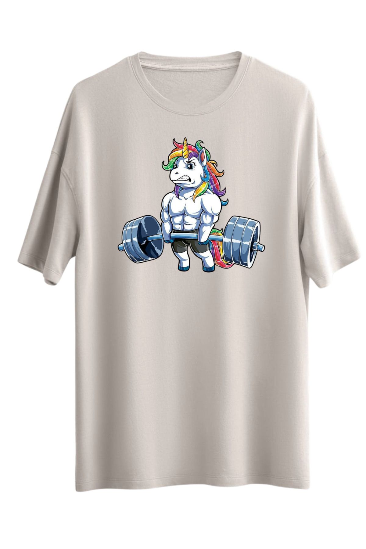 MODA GYM UNİCORN BOL KESİM OVERSİZE OMUZU DÜŞÜK T-SHİRT TÜYLENMEZ %100 PAMUK SPOR SALONUN POPİLERİ