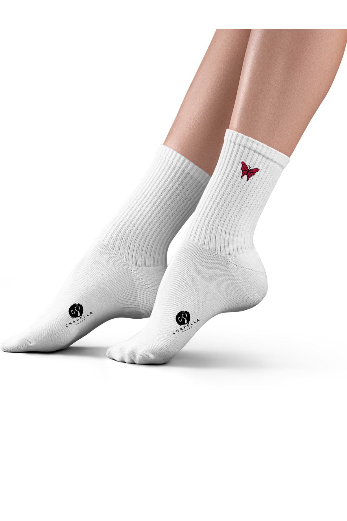 ChapellaSocks Kelebek Nakışlı Unisex Uzun Tenis Çorap- %100 Pamuk ve Rahat!