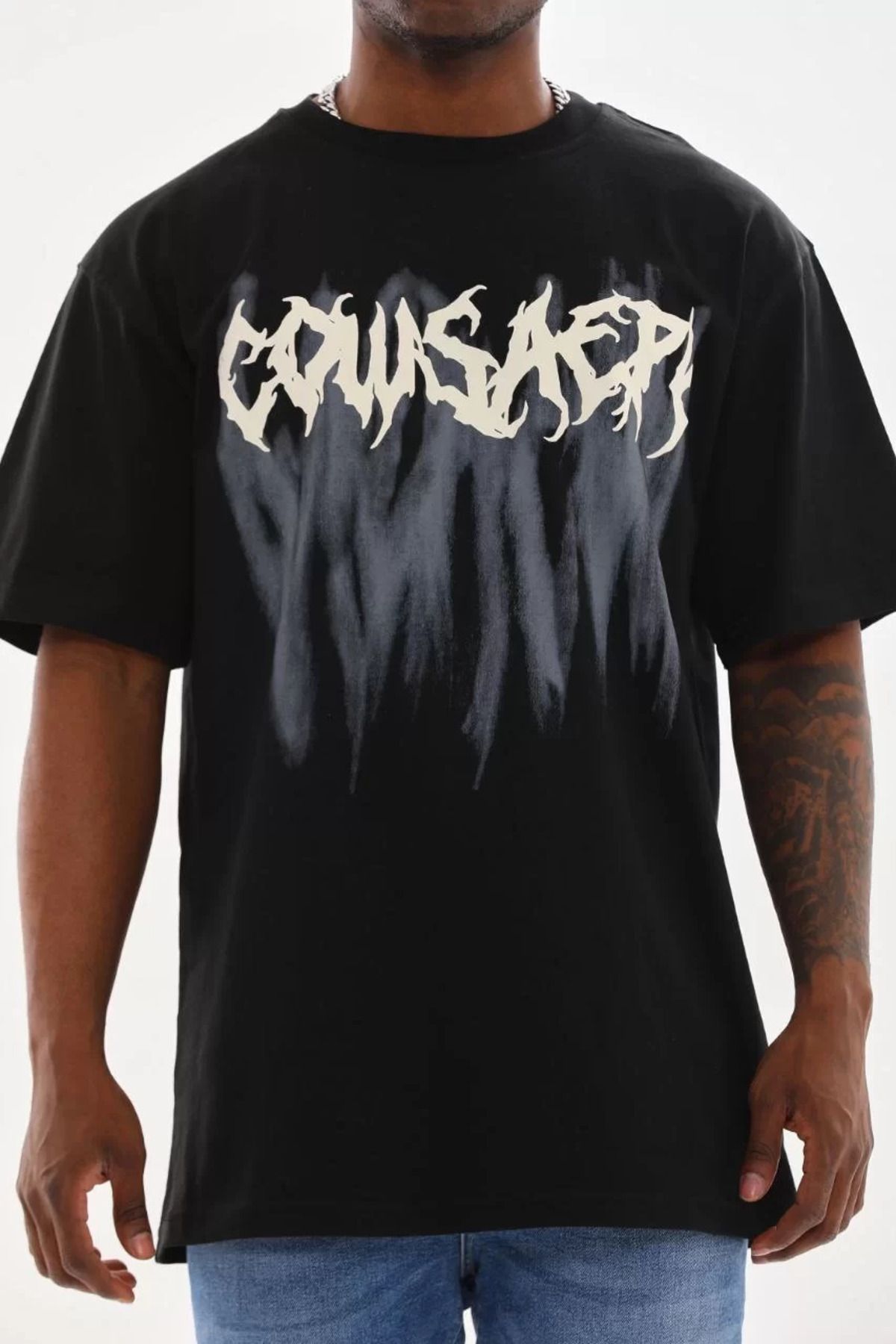 FantaziAtölyesi Unisex Baskılı Oversize T-Shirt - Siyah