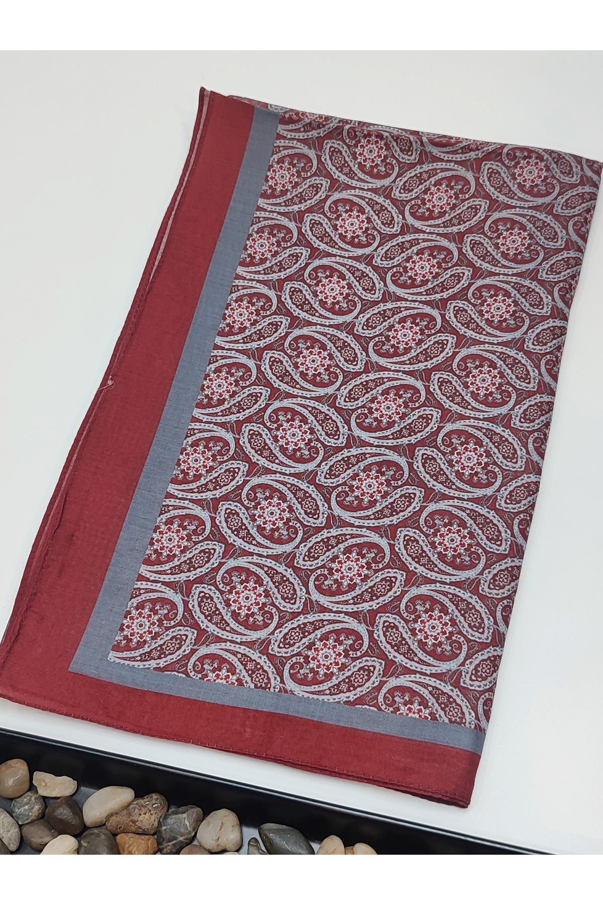 İpekel Koyu-Bordo Etnik Desenli Daily Pamuk Vual Soft Şal