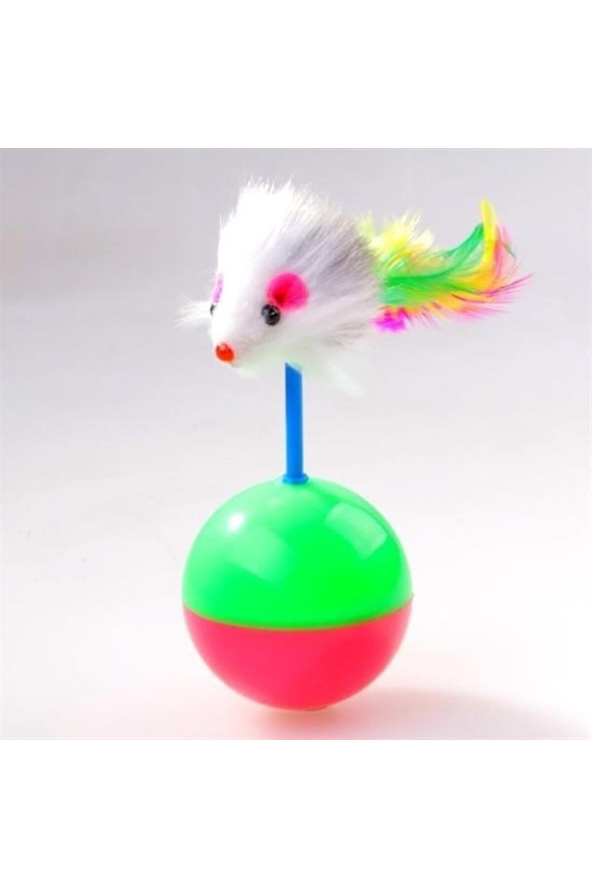 KfksStore Kedi Oyun Topu Tüylü Fareli Hacı Yatmaz Eğitici Yavru Kedi Fare Kovalama Oyuncağı