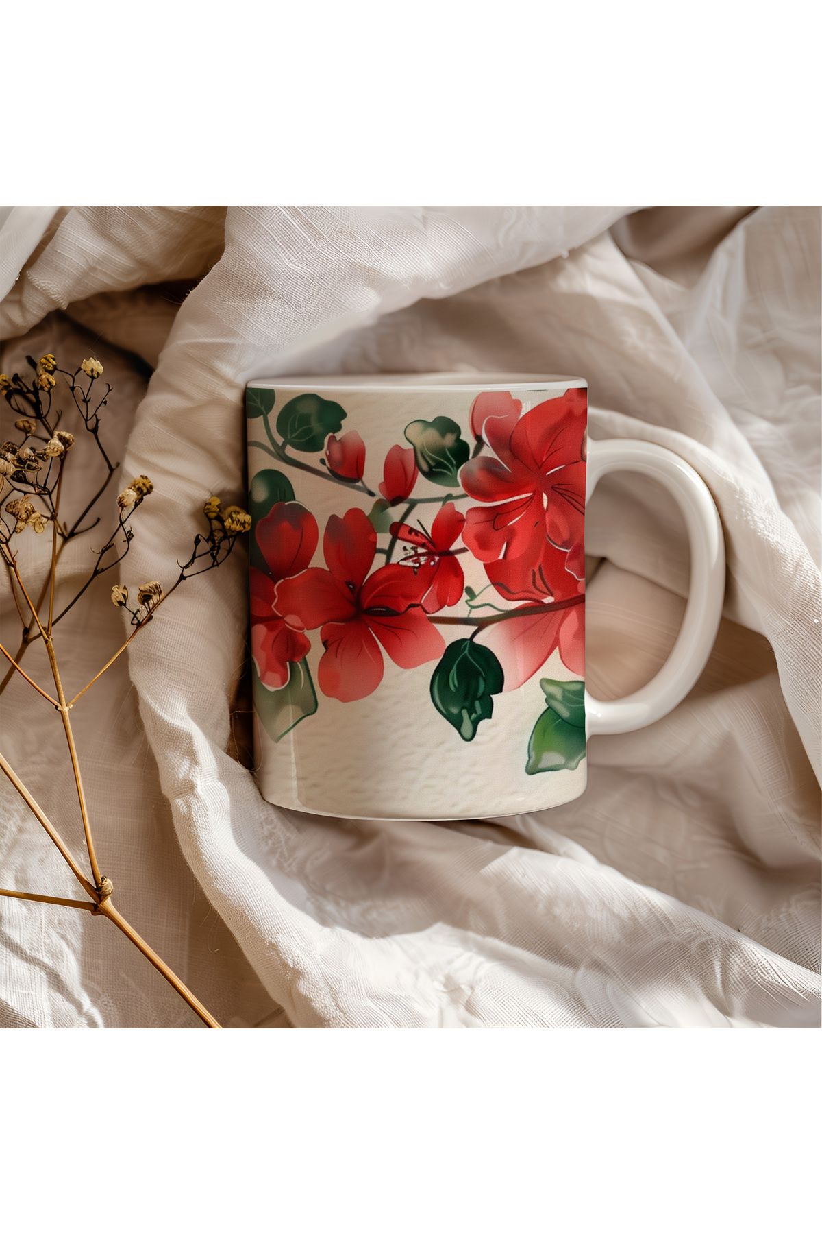 waspandhornet Floral Desenli Seramik Kupa