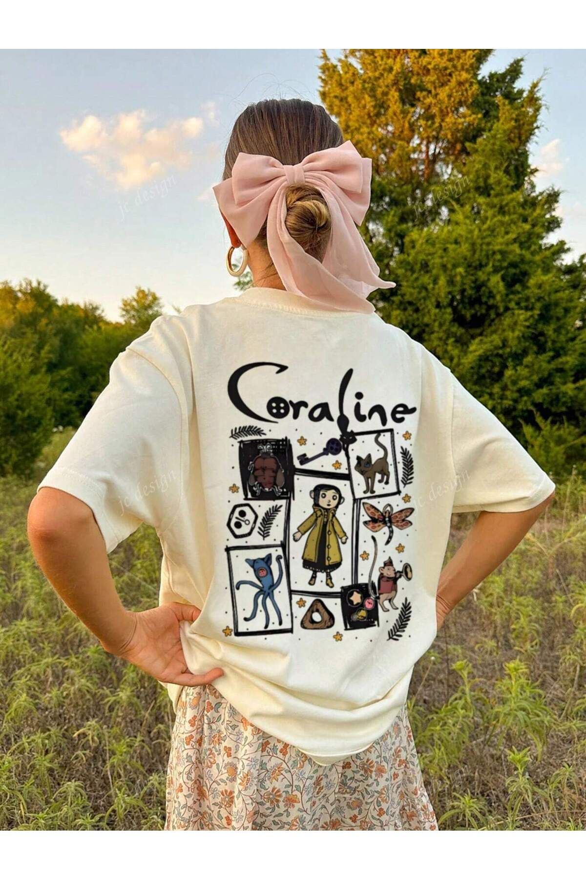 cc collection Coralina Sırt Baskılı Kadın Oversize T-Shirt