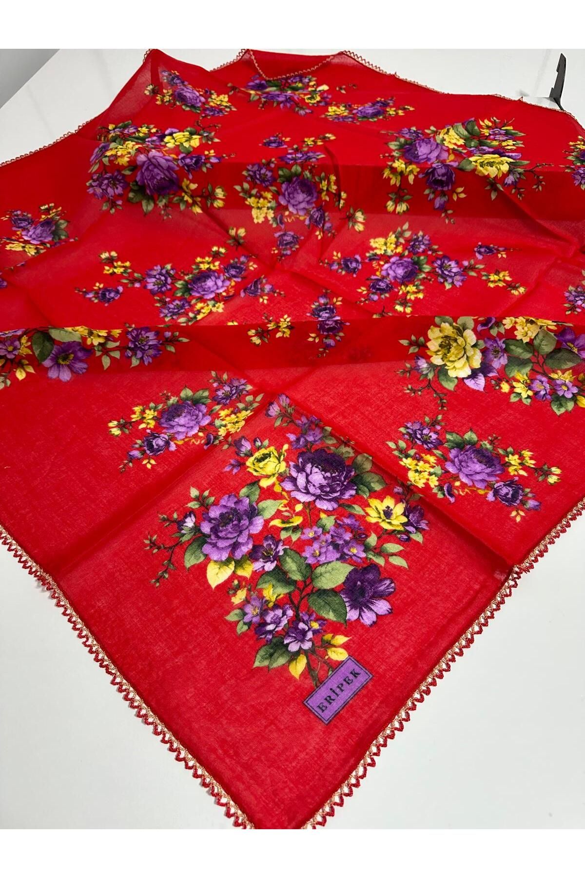 Eripek Oyalı Pamuk Tülbent- 05096 95 X 95 Kırmızı - Mor 10