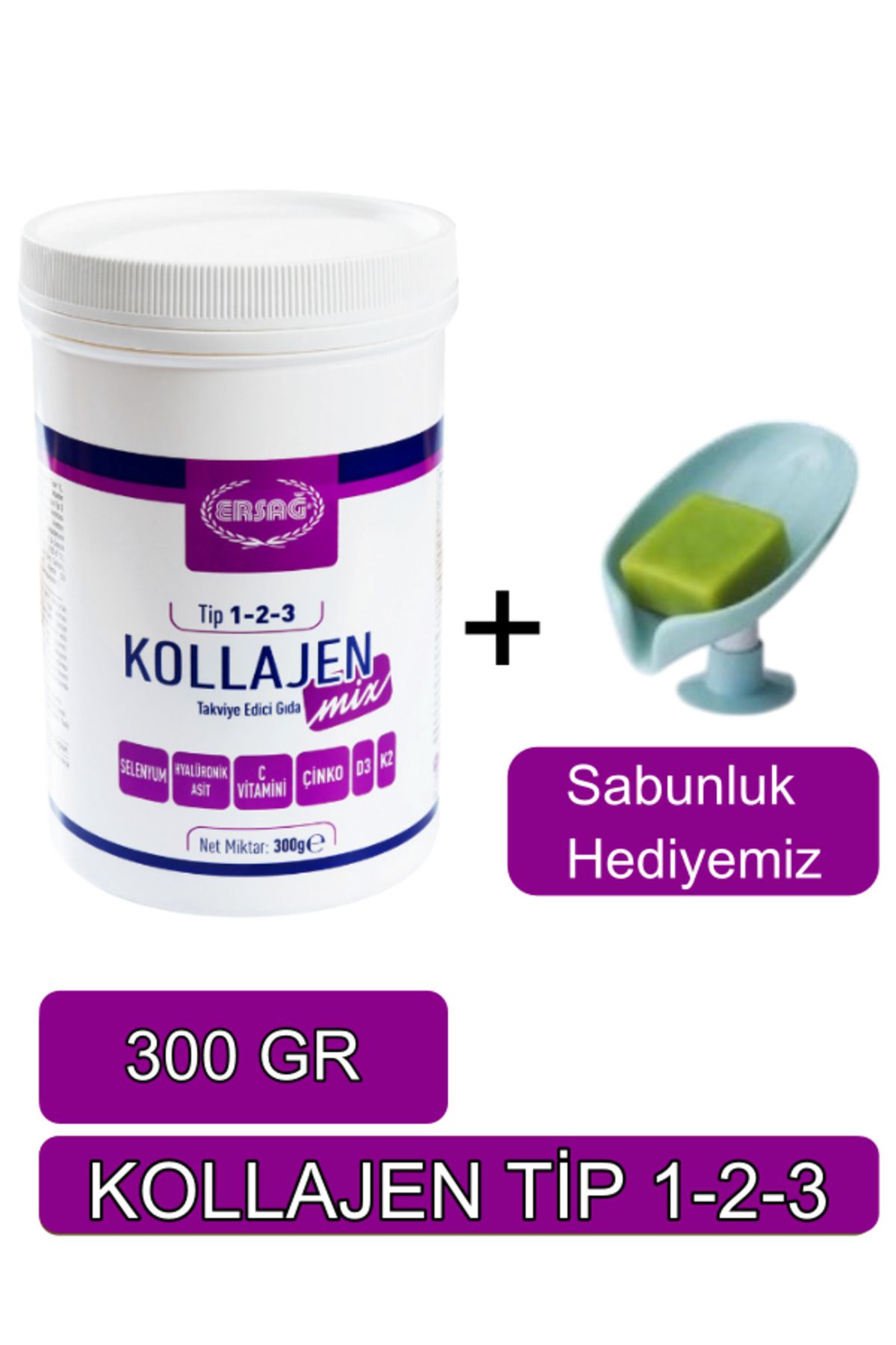 Ersağ Kollajen Mix (tip 1-2-3) 300 Gr Orijinal Helal Organik - Sabunluk Hediyemiz 2066-09